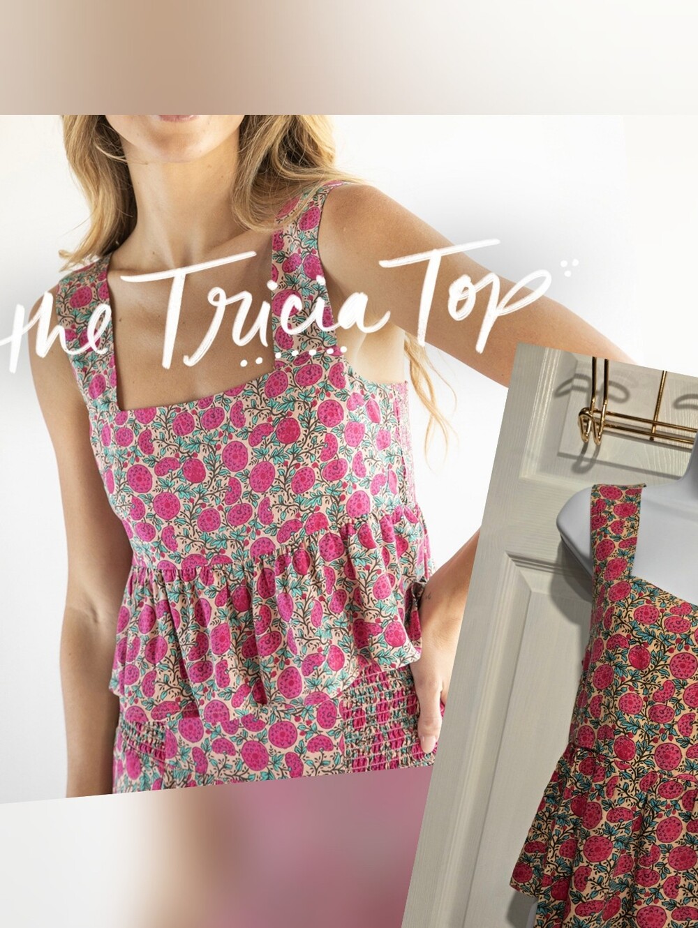 🌻✌🏻 NATURAL LIFE ✌🏻🌻   Pink Puff Floral Square-Neck Peplum Crop Top, size L